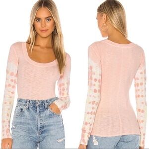 Free People NWT We The Free Big Sur Pink & Yellow Tie Dye Thermal Top Sz L